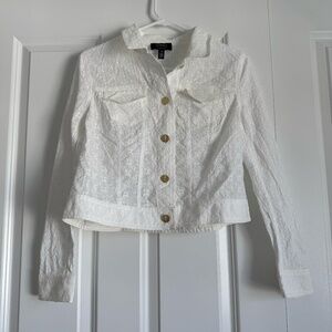 Jones New York Signature White Eyelet Jacket Lightweight Spring Floral Size M